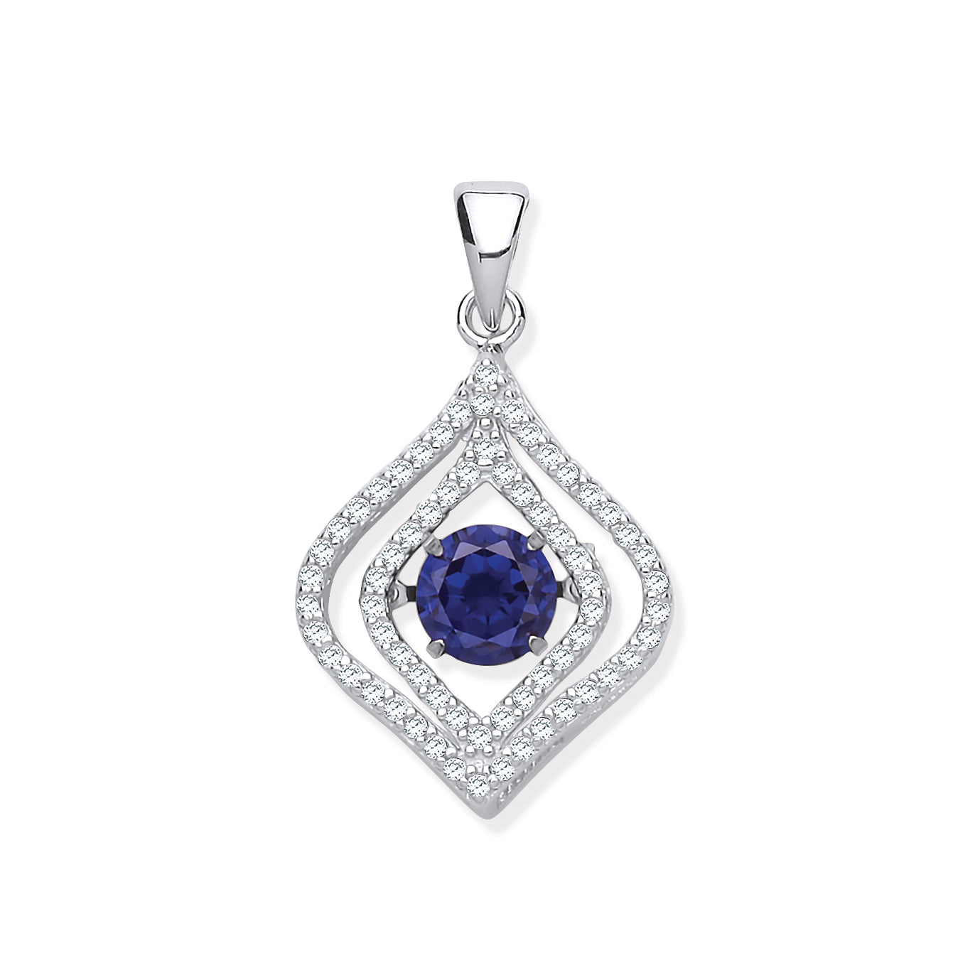Silver Cz Pendant with Hanging Shimmering Blue Cz