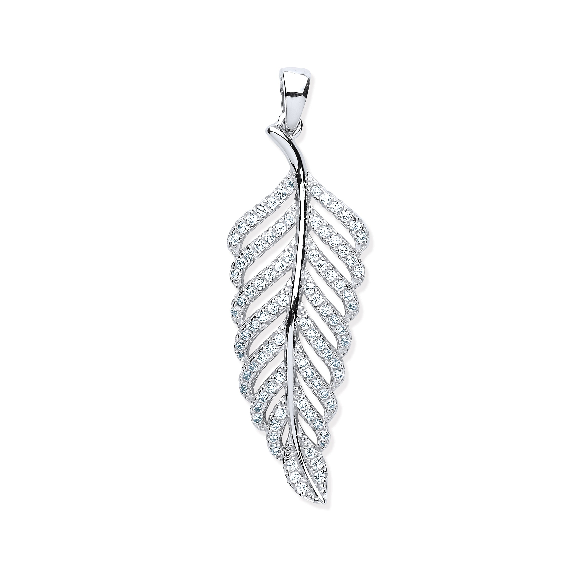 Silver Cz Leaf Drop Pendant