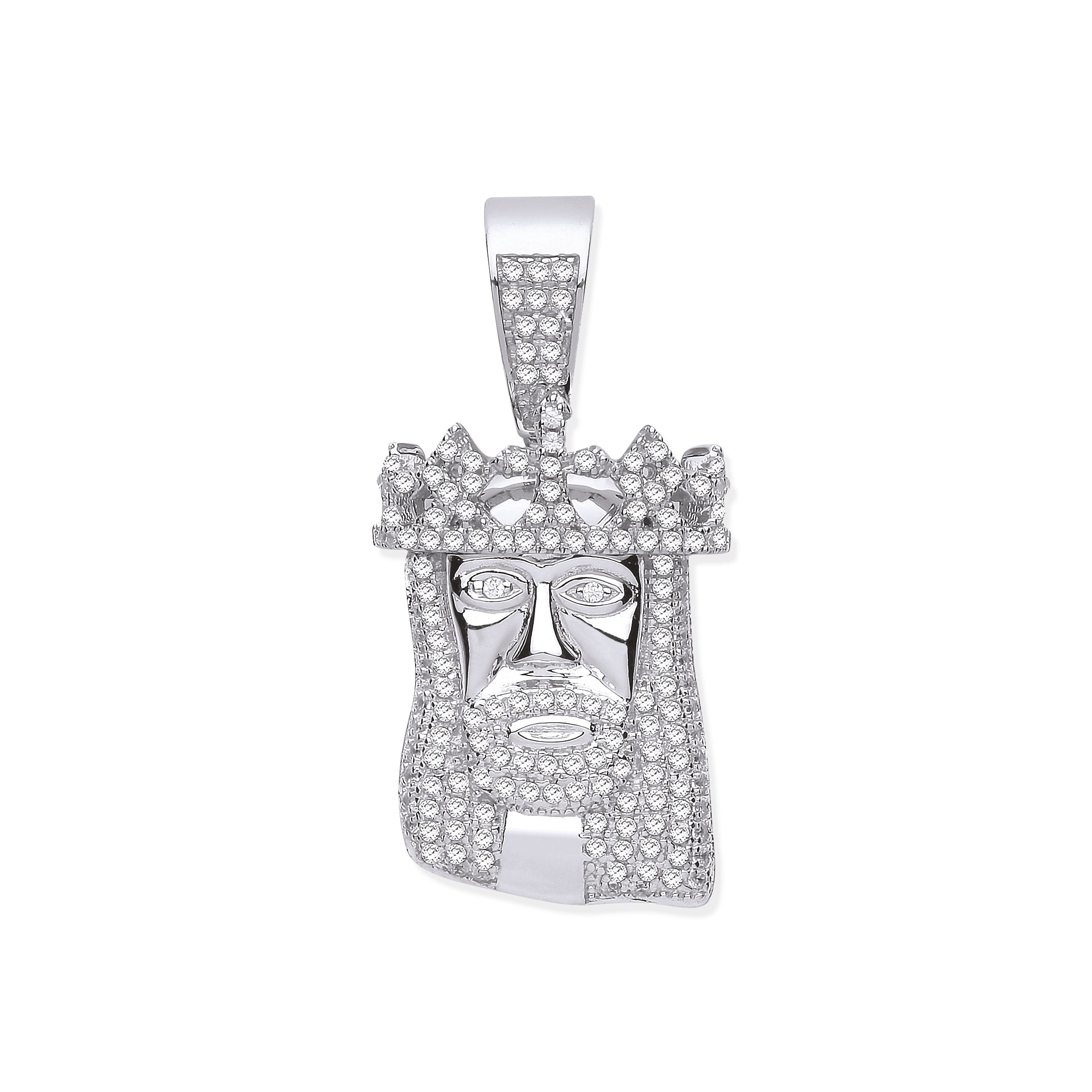 Silver CZ Pendant Jesus with Crown