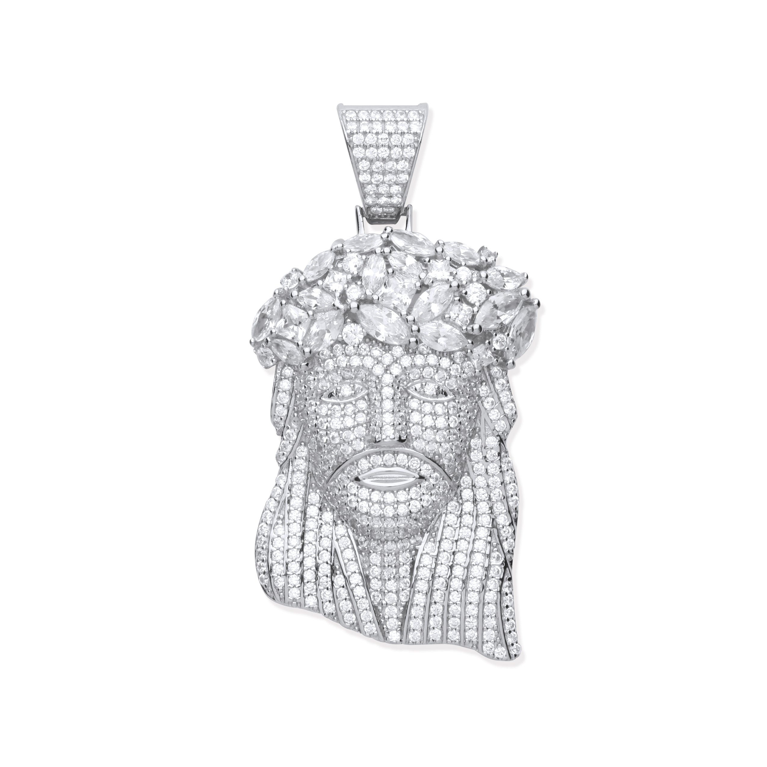 Silver CZ Pendant Jesus with Crown of Thorns