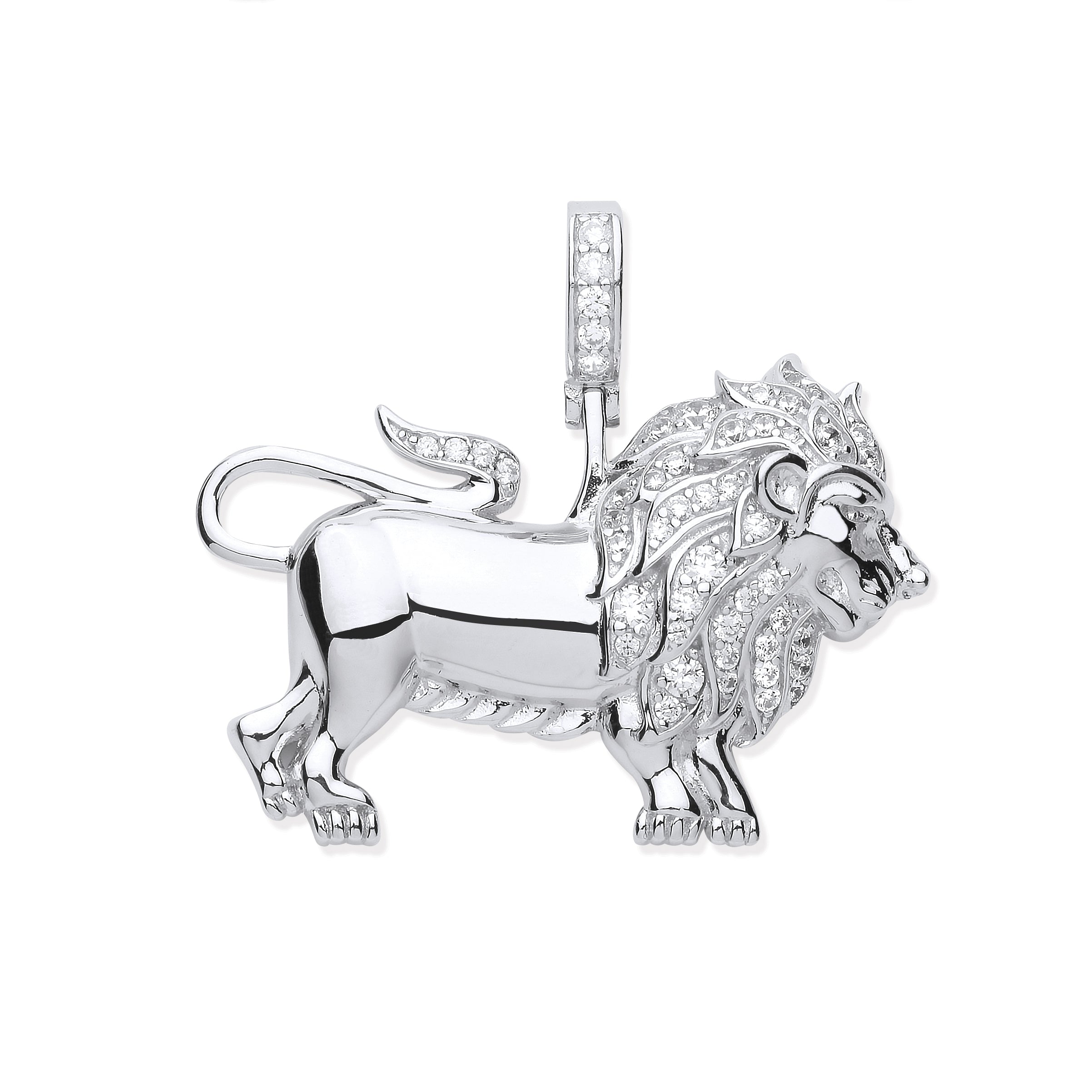 Silver CZ Lion Pendant