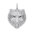 Silver CZ Tiger Head Black CZ Eyes Pendant