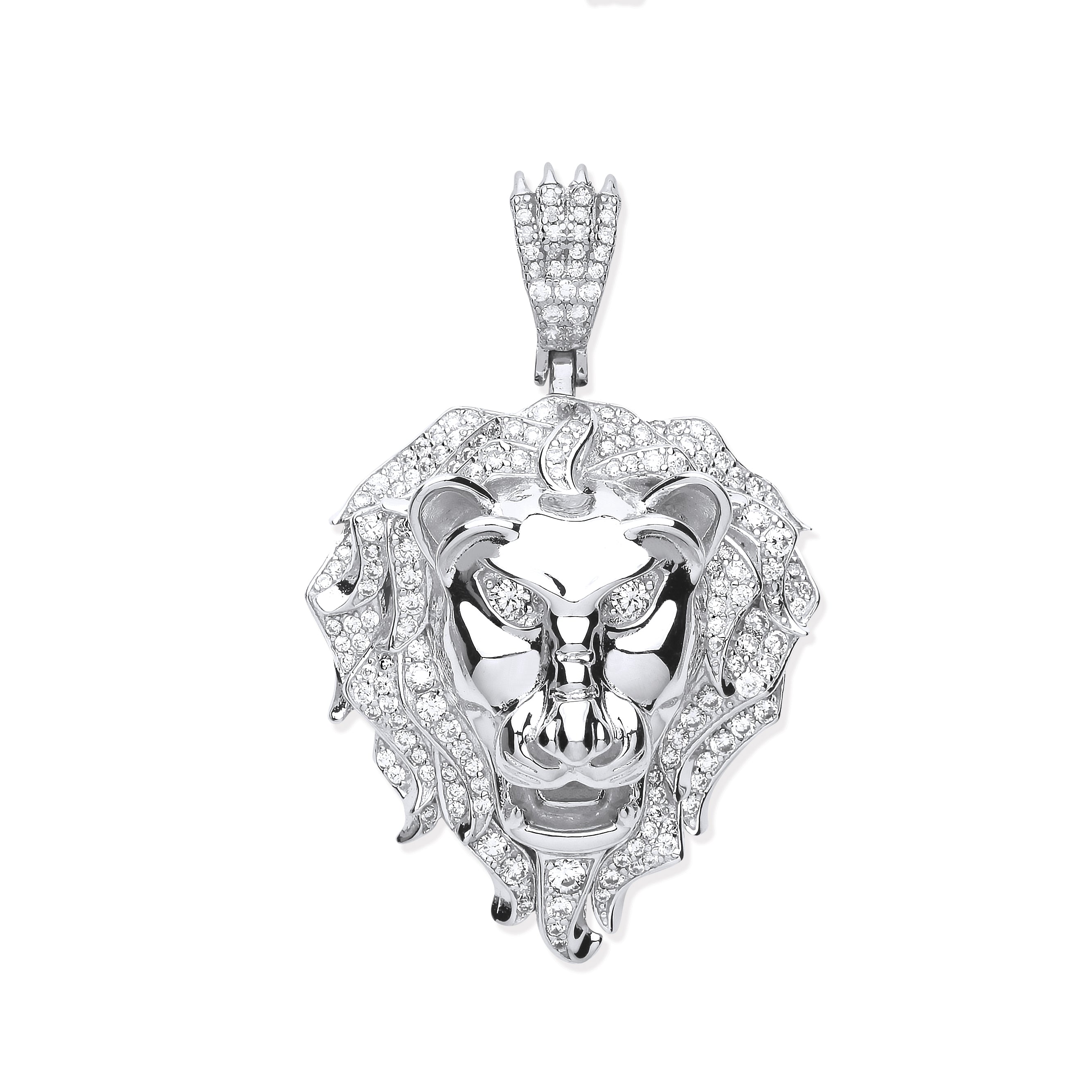 Silver CZ Lion Head Pendant