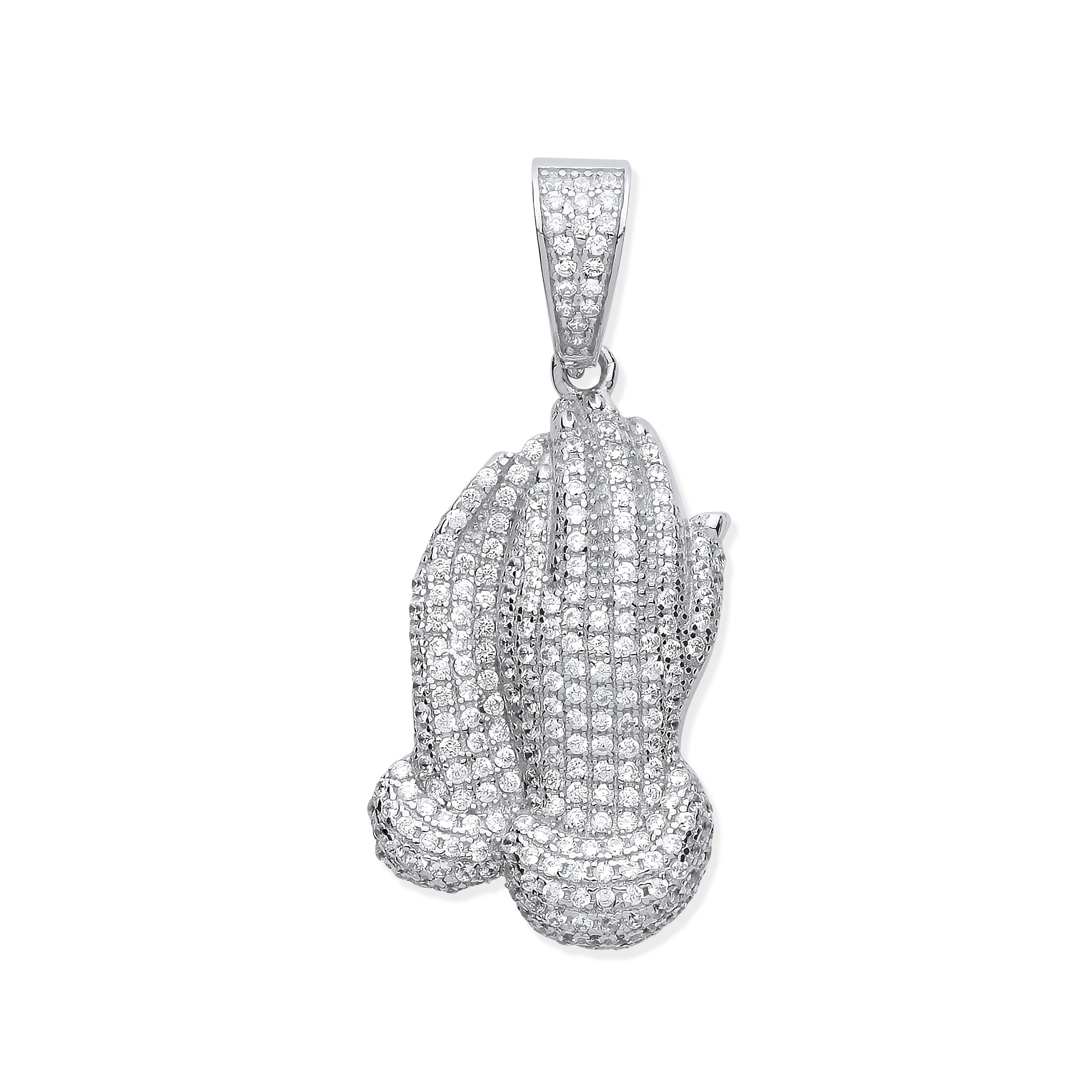 Silver CZ Praying Hands Pendant