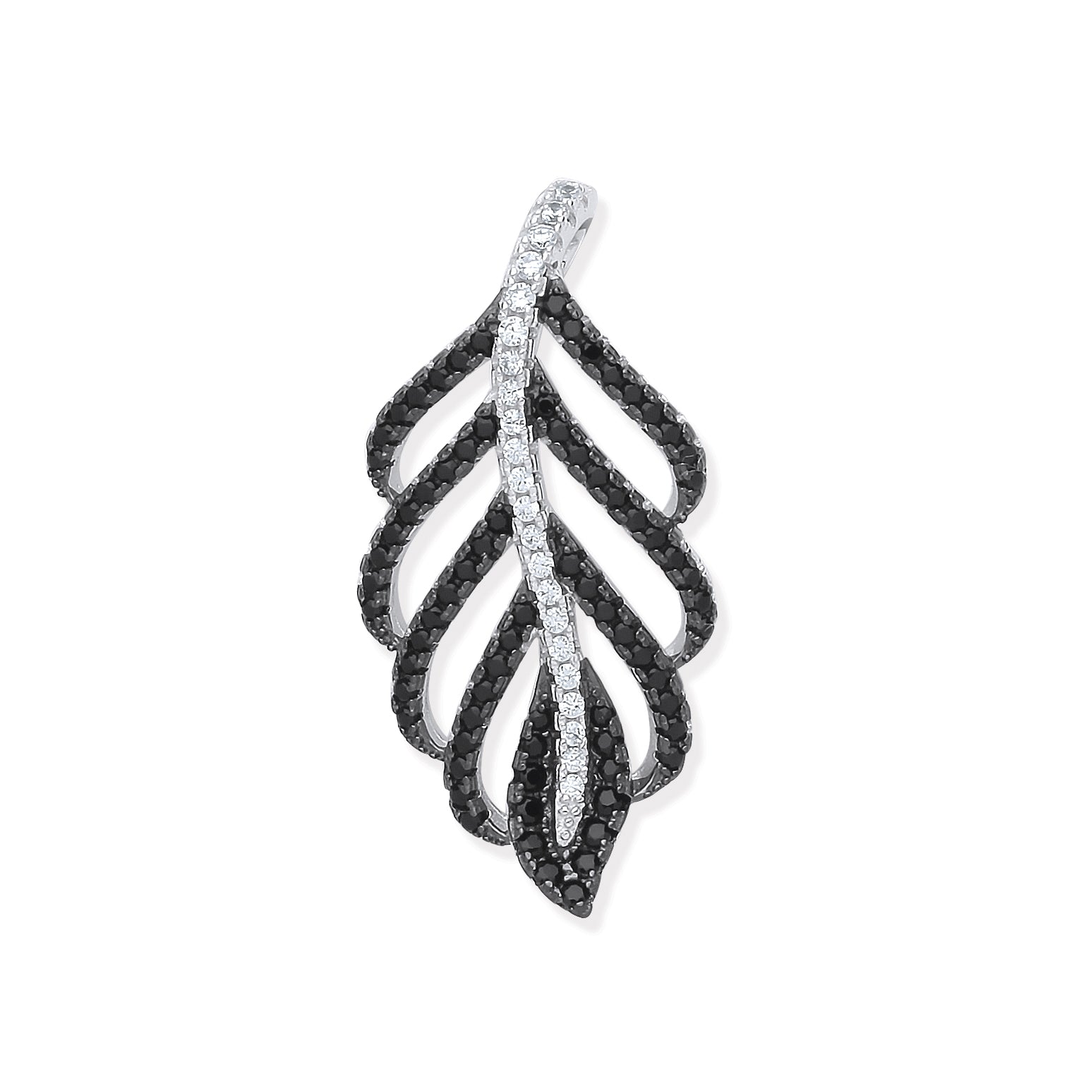 Silver Black & Clear CZ Leaf Drop Pendant