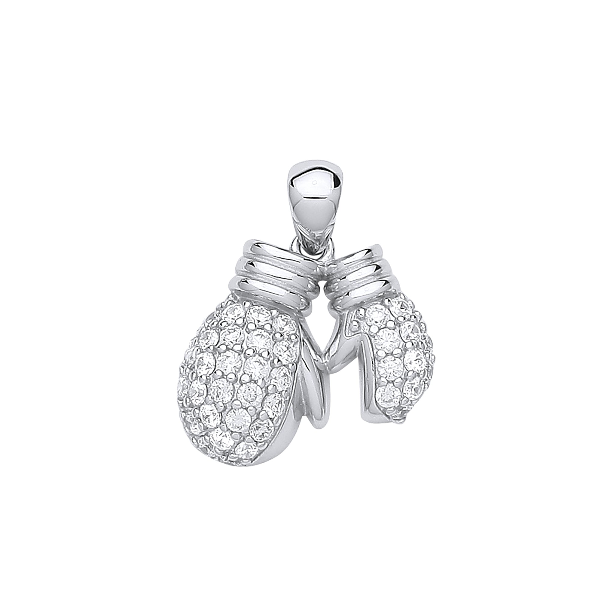 Silver CZ Boxing Gloves Drop Pendant