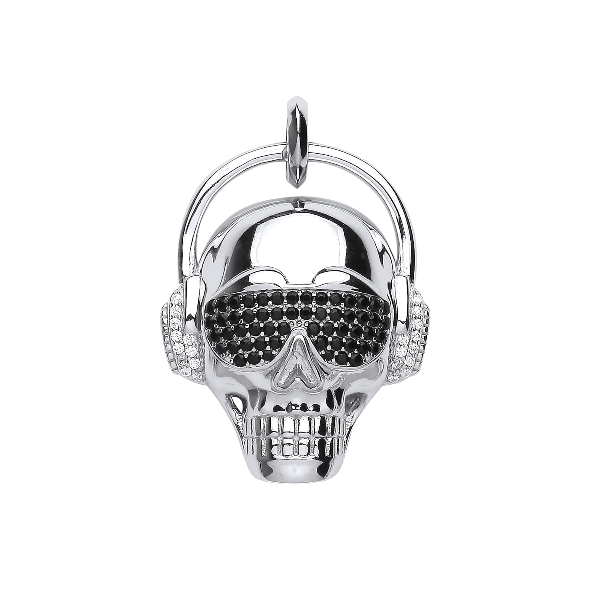 Silver Skull with Headphones Pendant