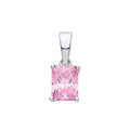 Silver PINK CZ Emerald Cut Pendant