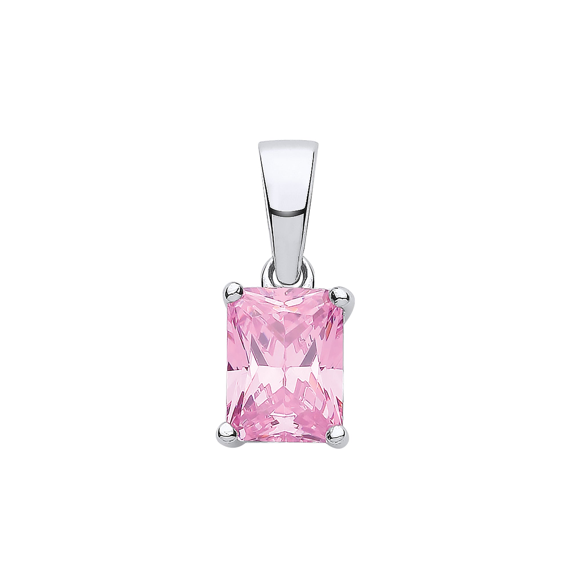 Silver PINK CZ Emerald Cut Pendant