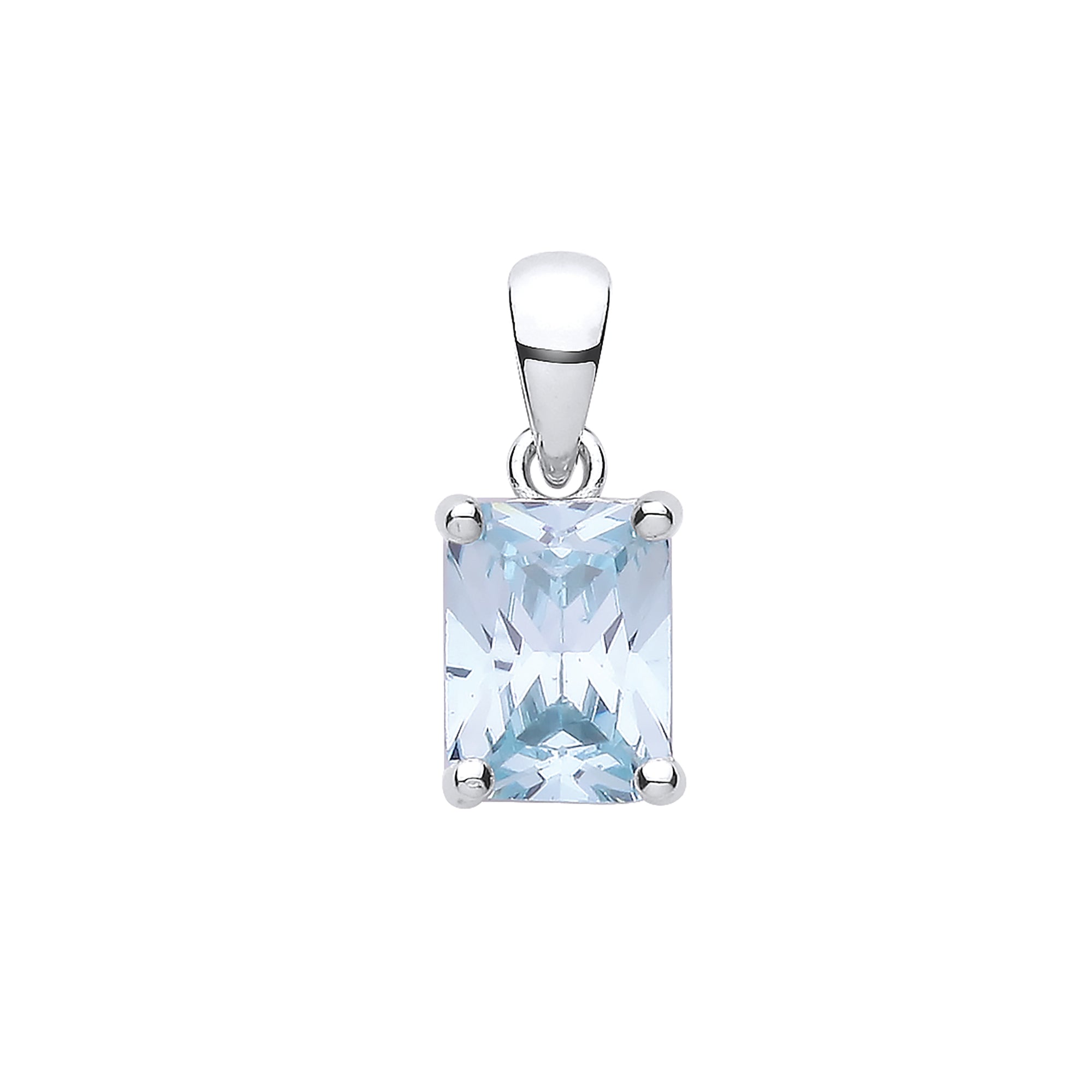 Silver BLUE CZ Emerald Cut Pendant