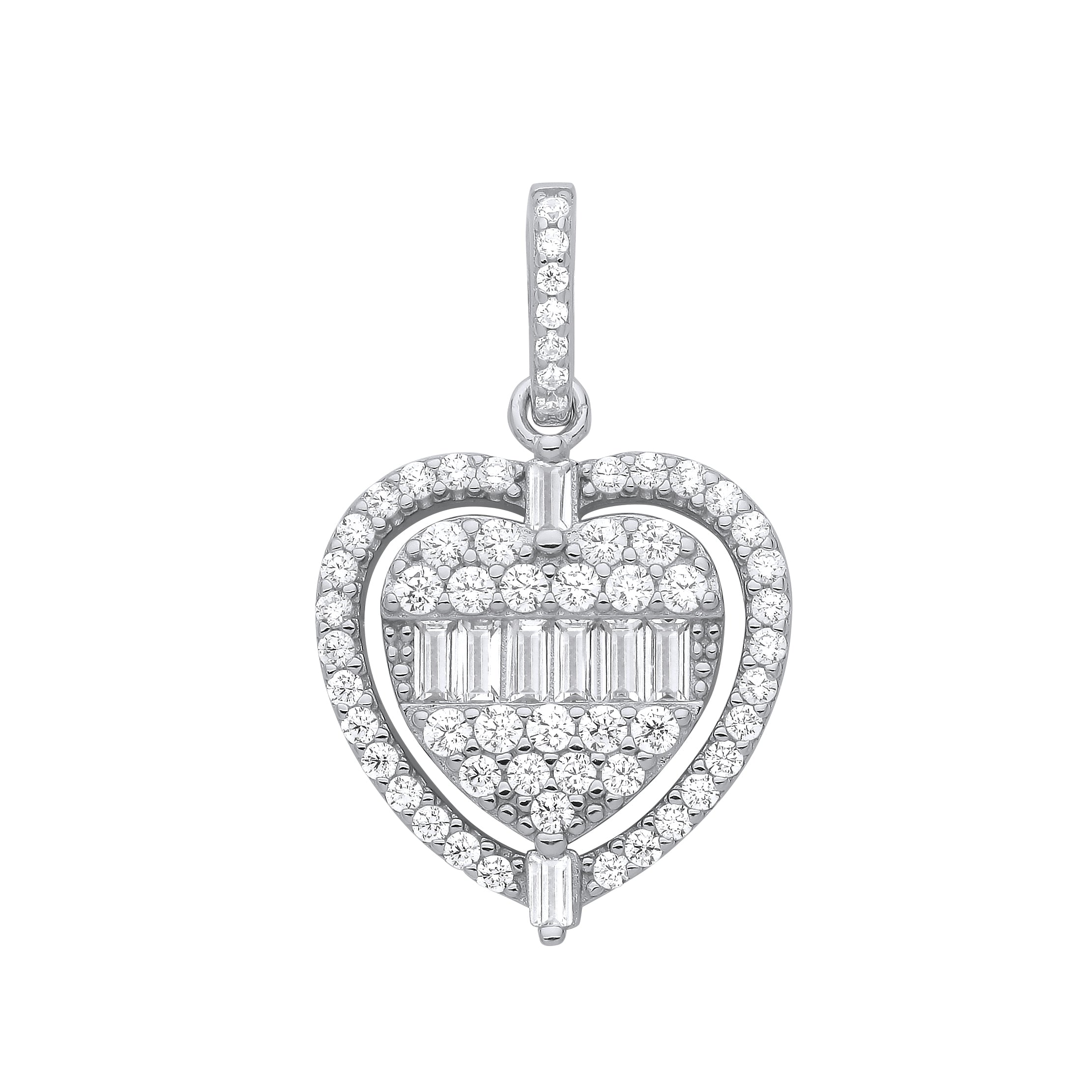 Silver Heart Halo Style CZ Pendant