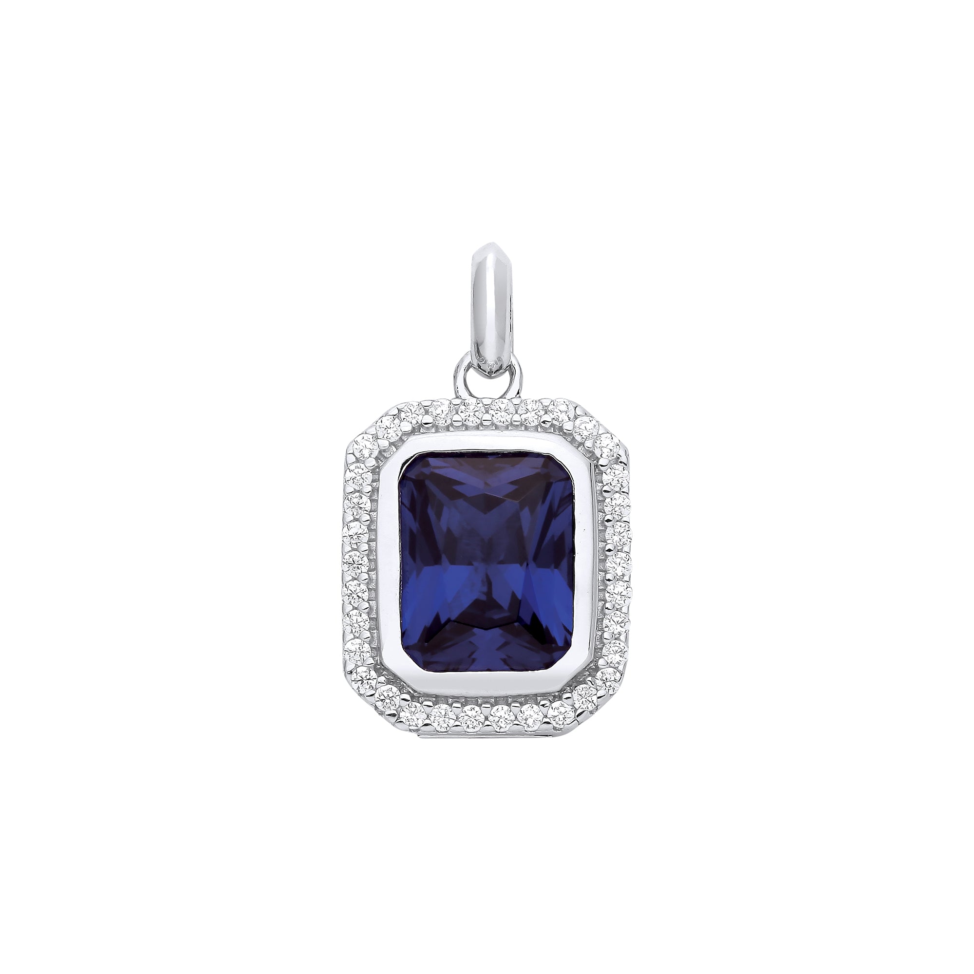 Silver Blue Octagon CZ Pendant