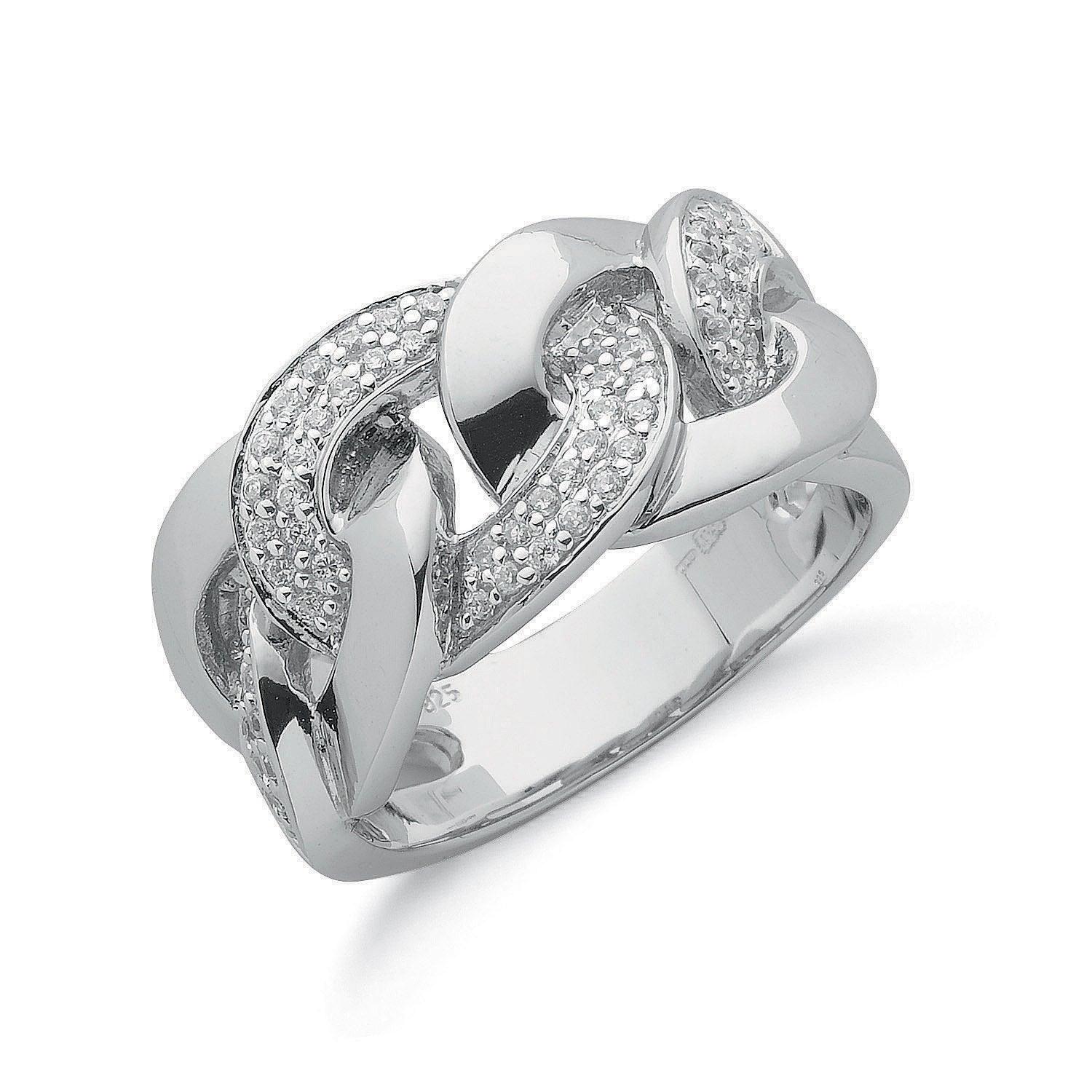 Silver Cz Chain Link Ring