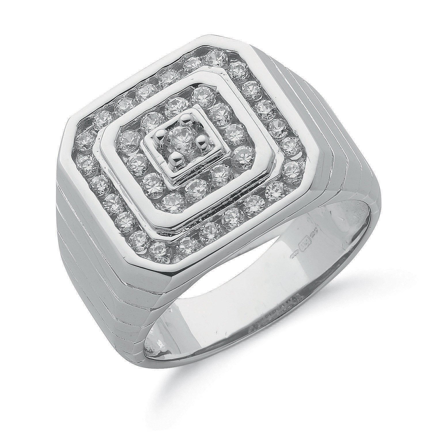 Silver Gents Cz Ring