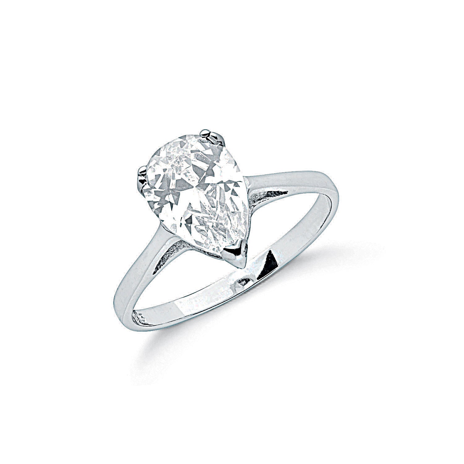 Silver Claw Set Pear Cut Cz Solitaire Ring