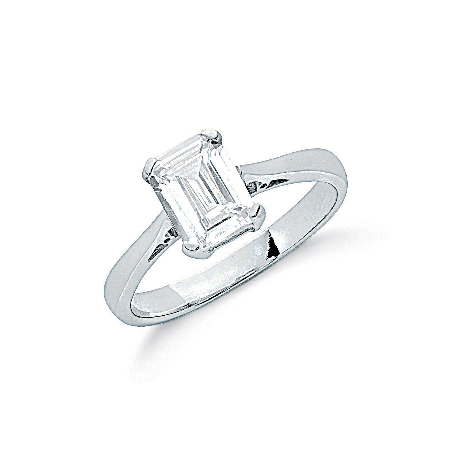 Silver Claw Set Emerald Cut Cz Solitaire Ring