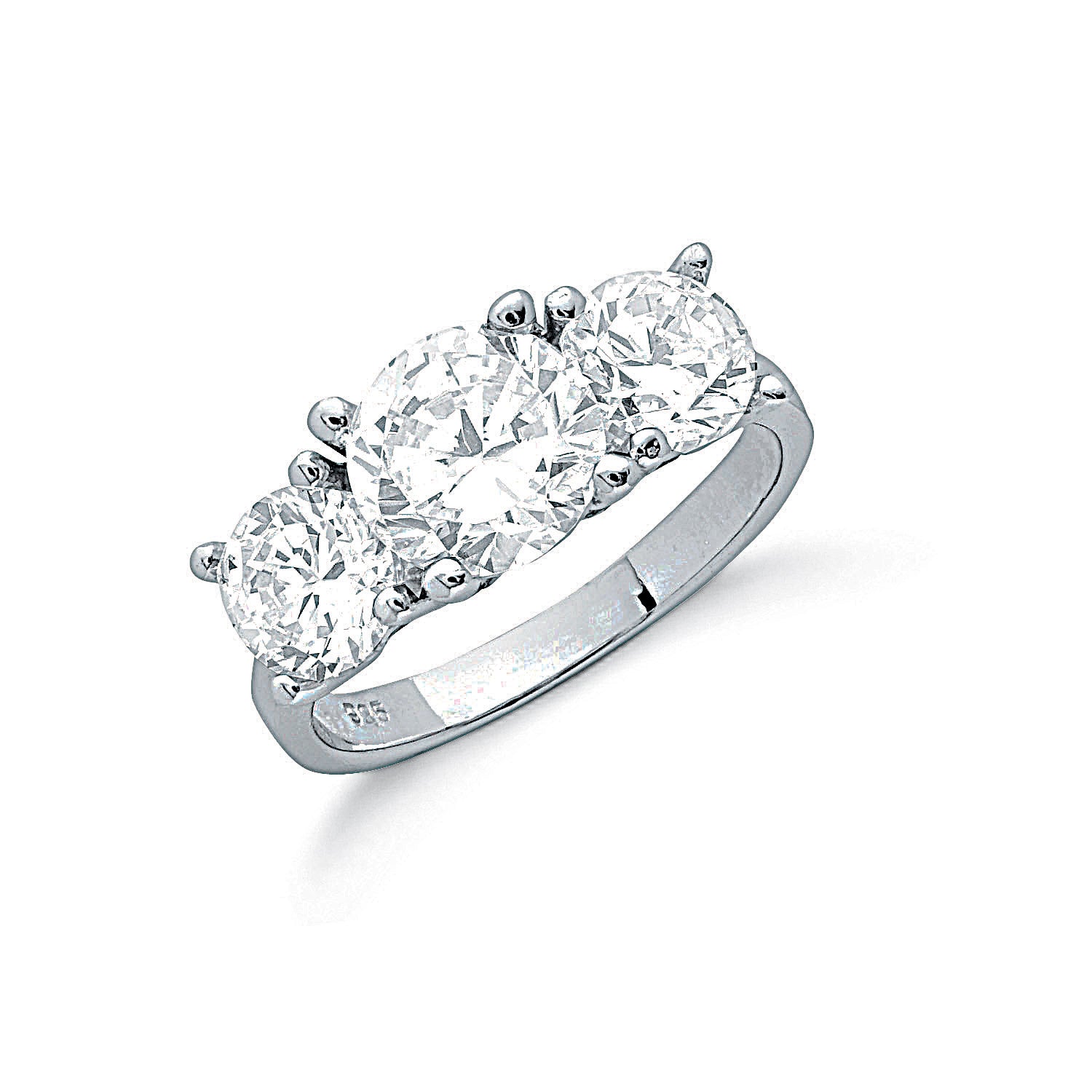 Silver Claw Set Cz Trilogy Ring