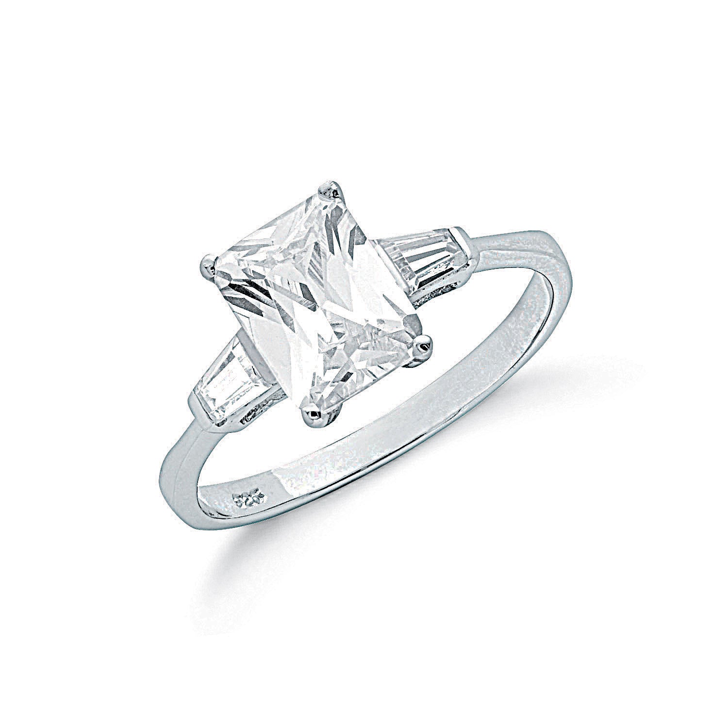 Silver Claw Set Emerald Cut Cz Solitaire Ring