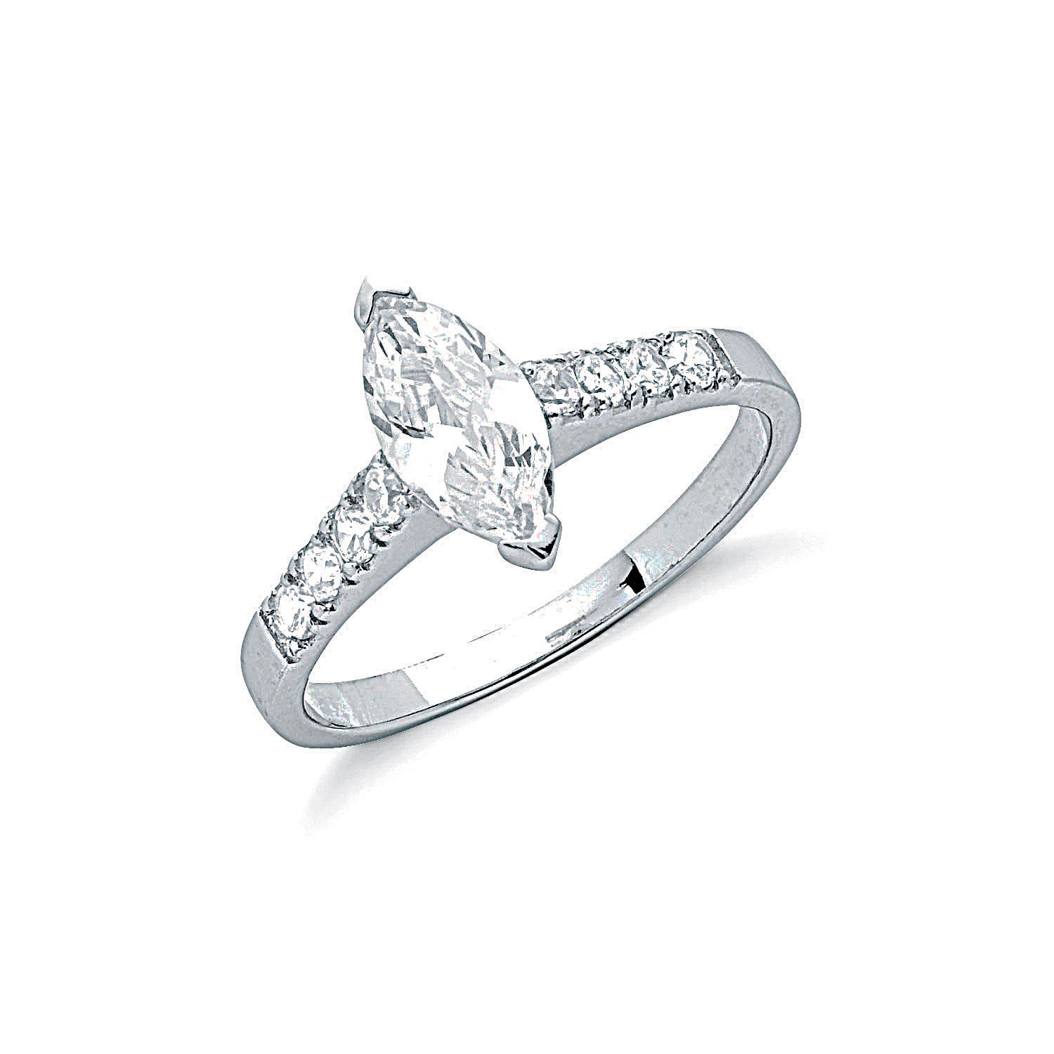 Silver Claw Set Marquies Cut Cz Solitaire Ring
