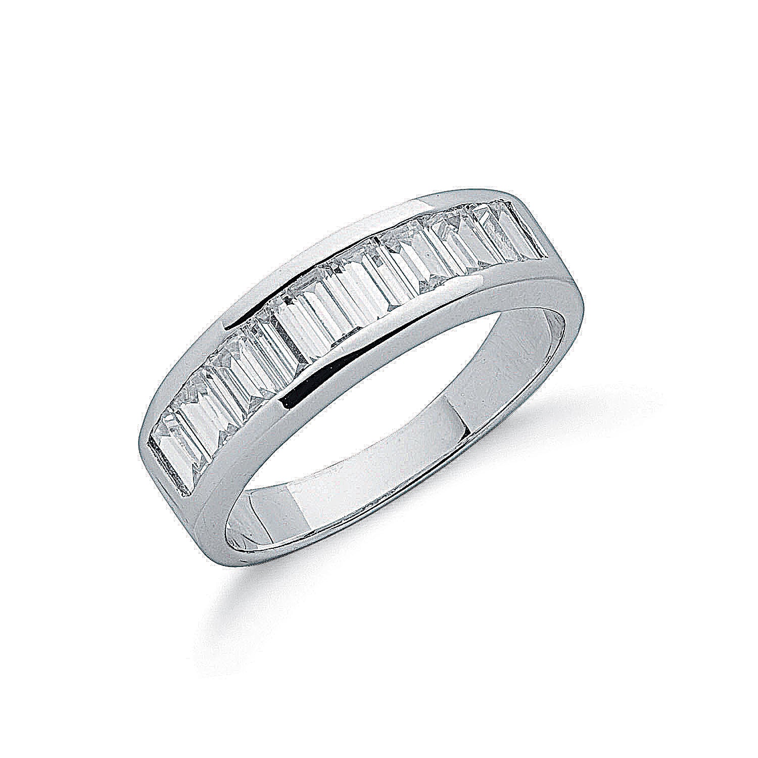Silver Channel Set Baguette Cut Cz Half Eternity Ring