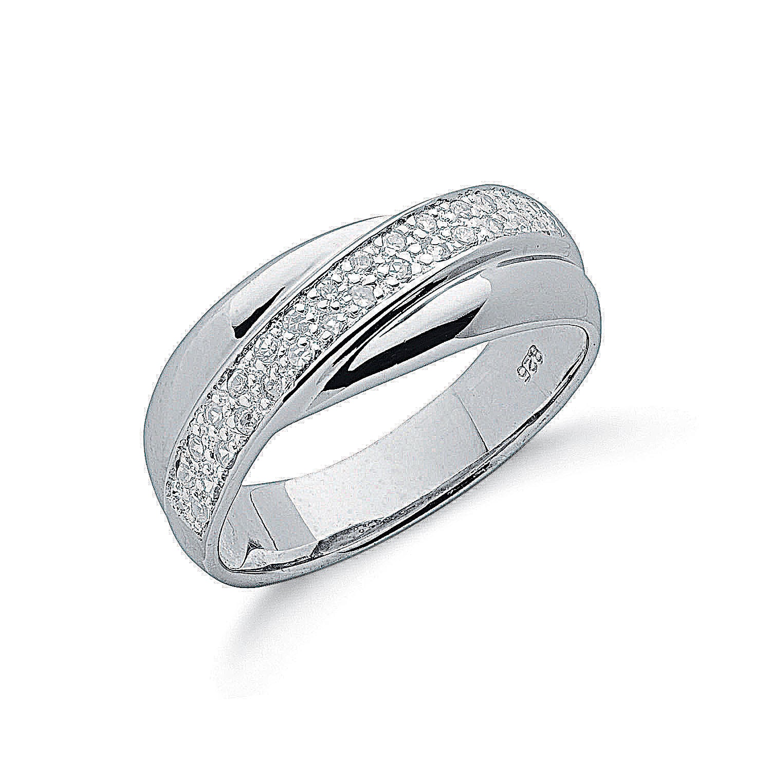 Silver Pave Set Cz Cross Over Ring