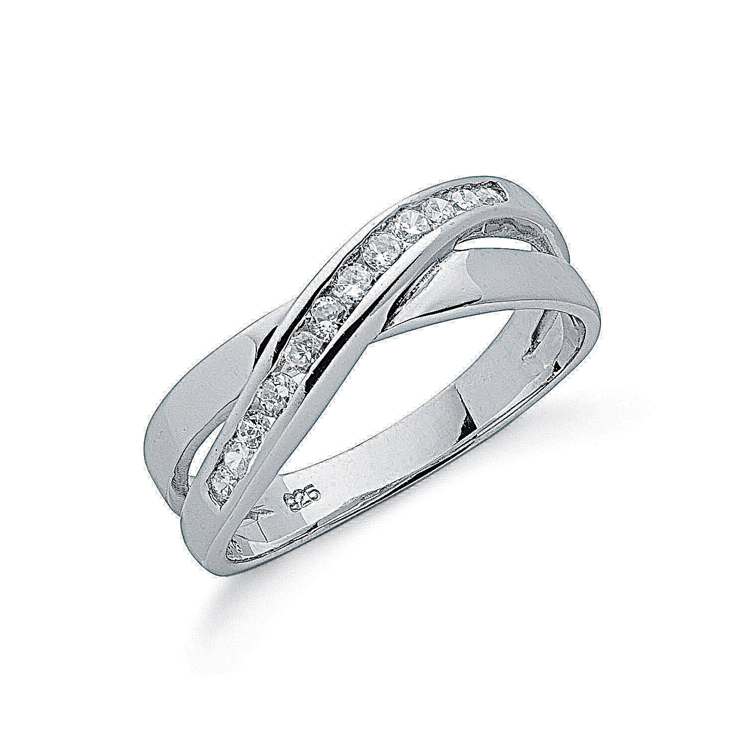 Silver Cross Over Cz Ring