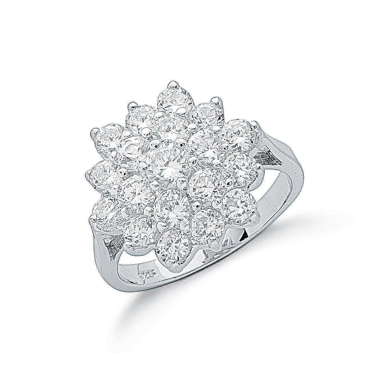 Silver Claw Set Cz Cluster Ring