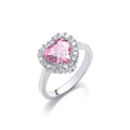 Silver Pink Cz Heart Cluster Ring