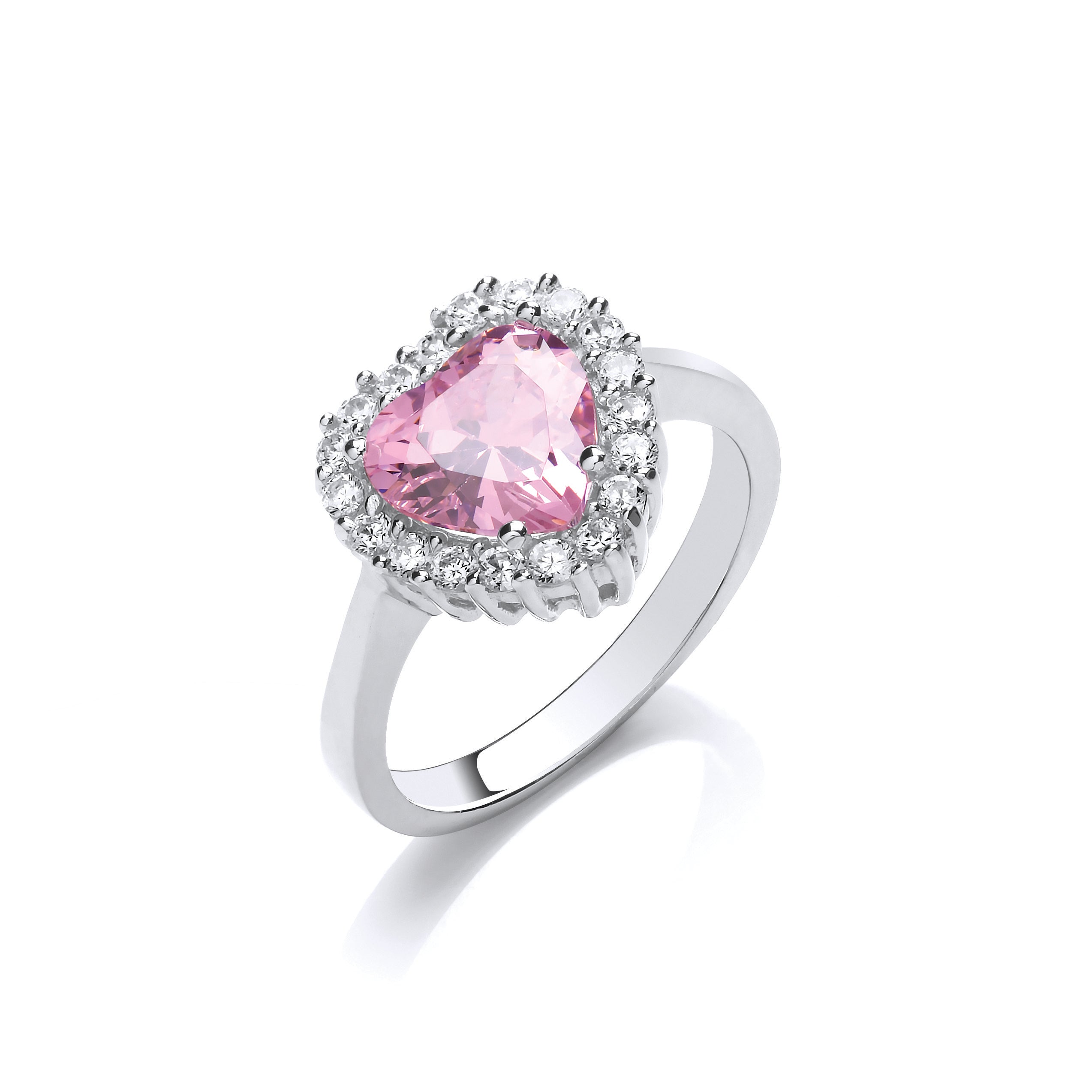 Silver Pink Cz Heart Cluster Ring