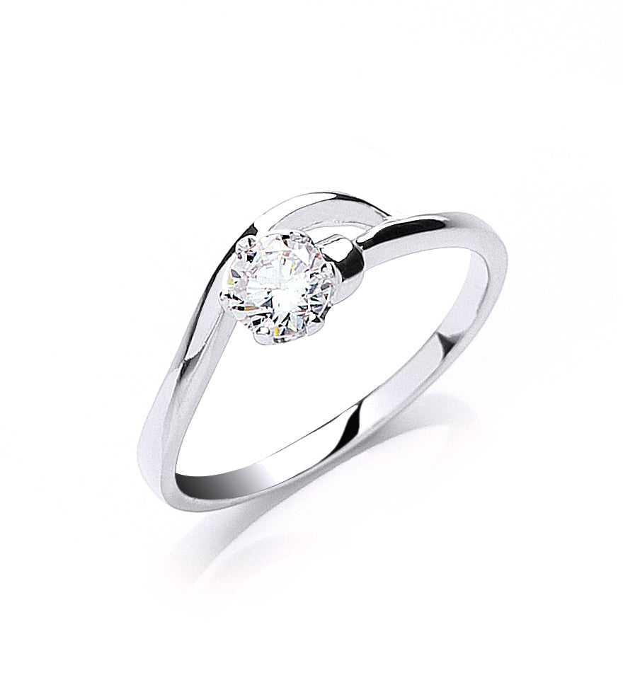 Silver Claw Set Cz Solitaire Ring