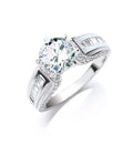 Silver Claw Set Cz Solitaire Baguette SidesRing