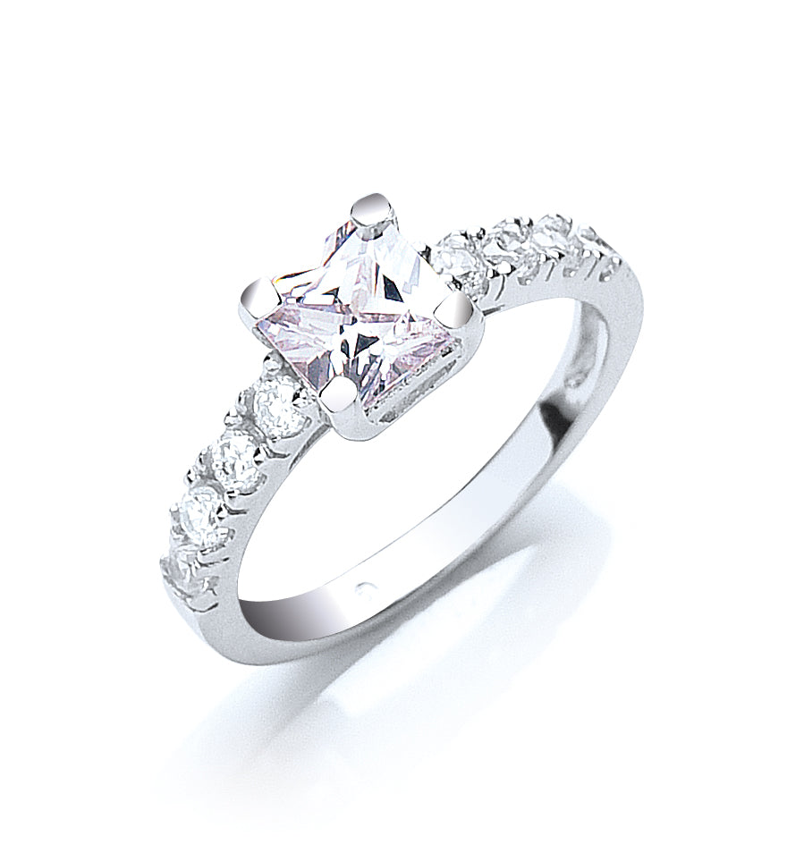 Silver Claw Set Princess Cut Cz Solitaire Ring