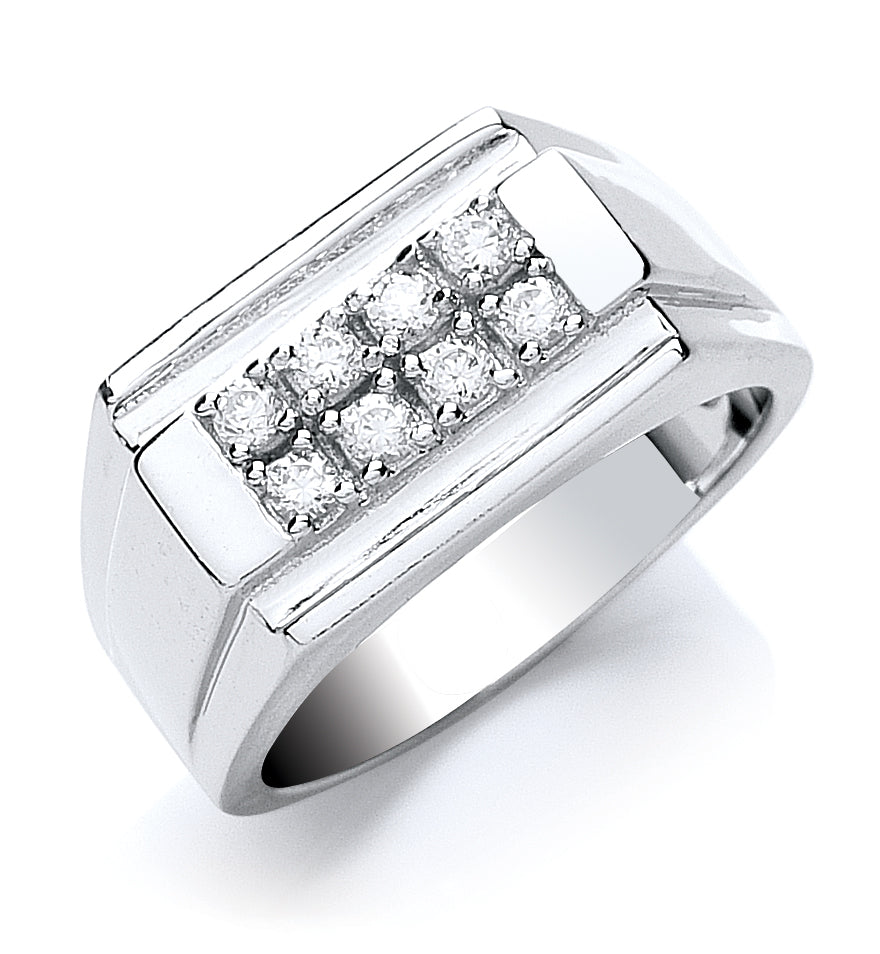 Silver Gents Cz Ring