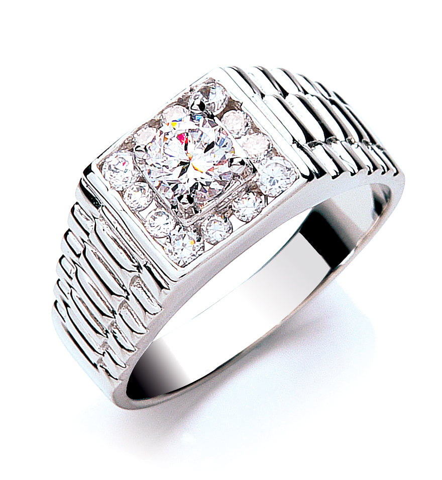 Silver Gents Cz Ring