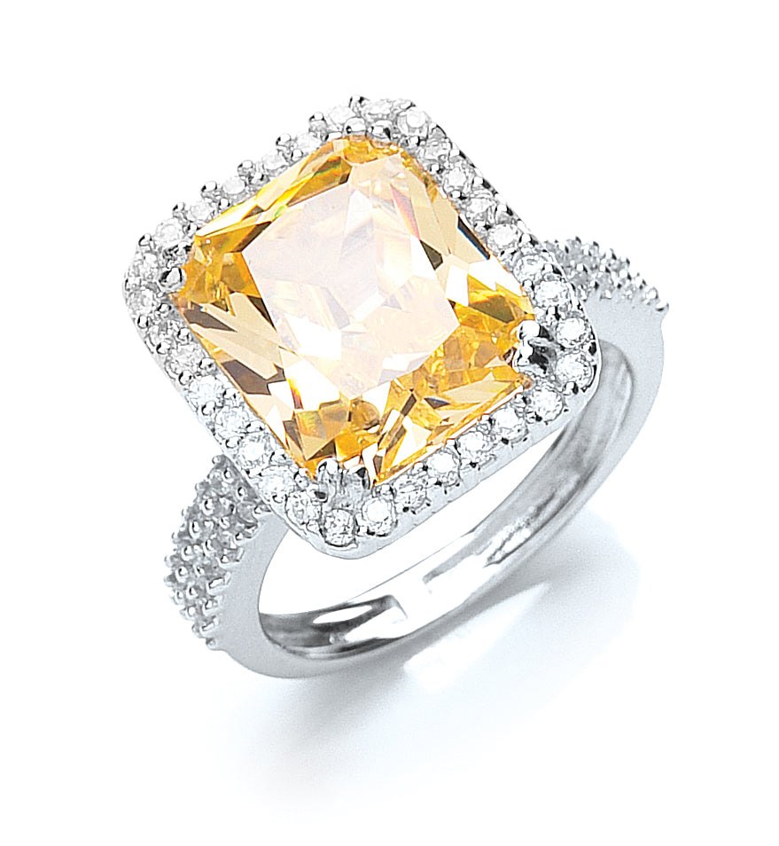 Silver Yellow & White Princess Cut Cz Ring