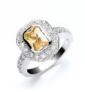 Silver Emerald Cut Yellow & White Cz Cluster Ring