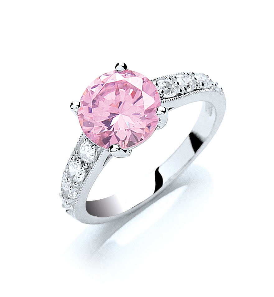 Silver Claw Set Pink Cz Solitaire Ring