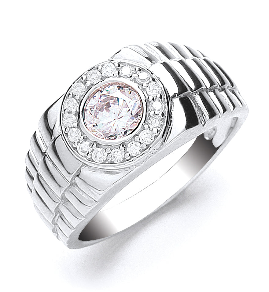Silver Gents Cz Ring