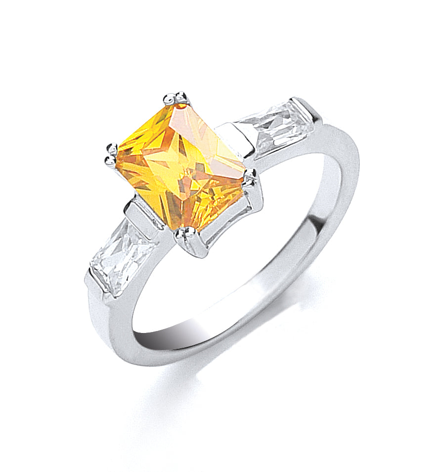 Silver Claw Set Amber Cz Solitaire Ring