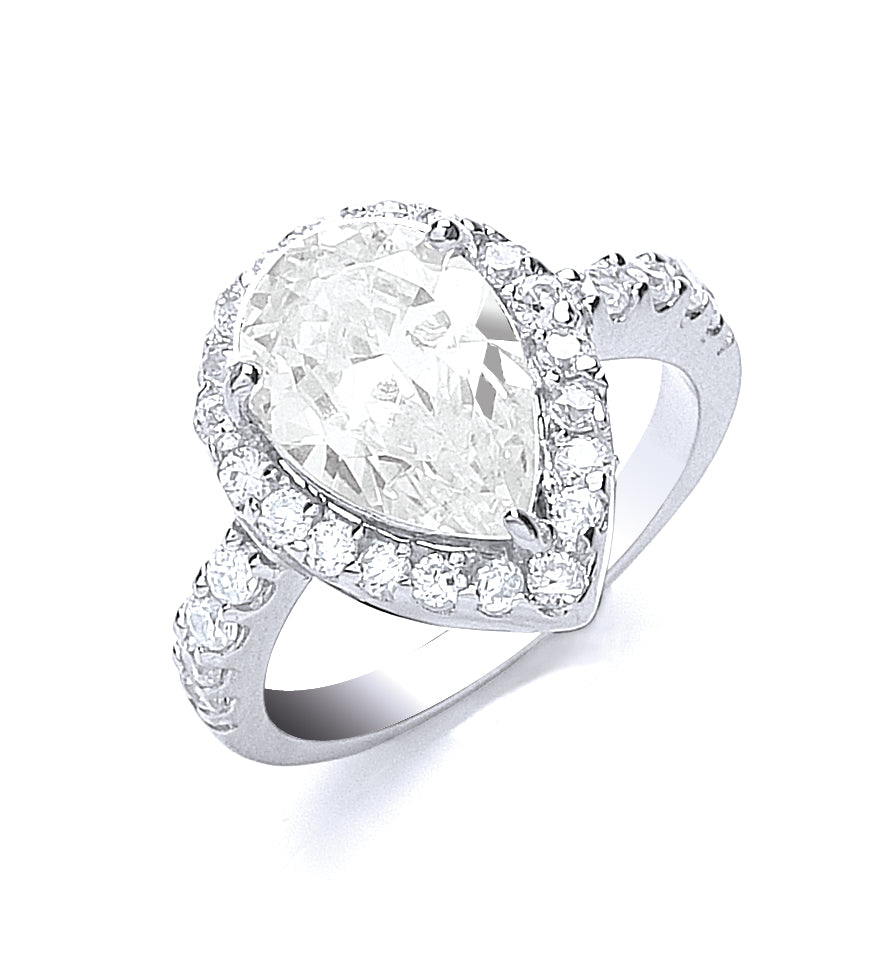 Silver Claw Set Pear Shape Centre Cz Ring