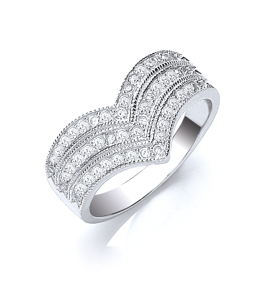 Silver Pave Set Cz Triple Wishbone Ring