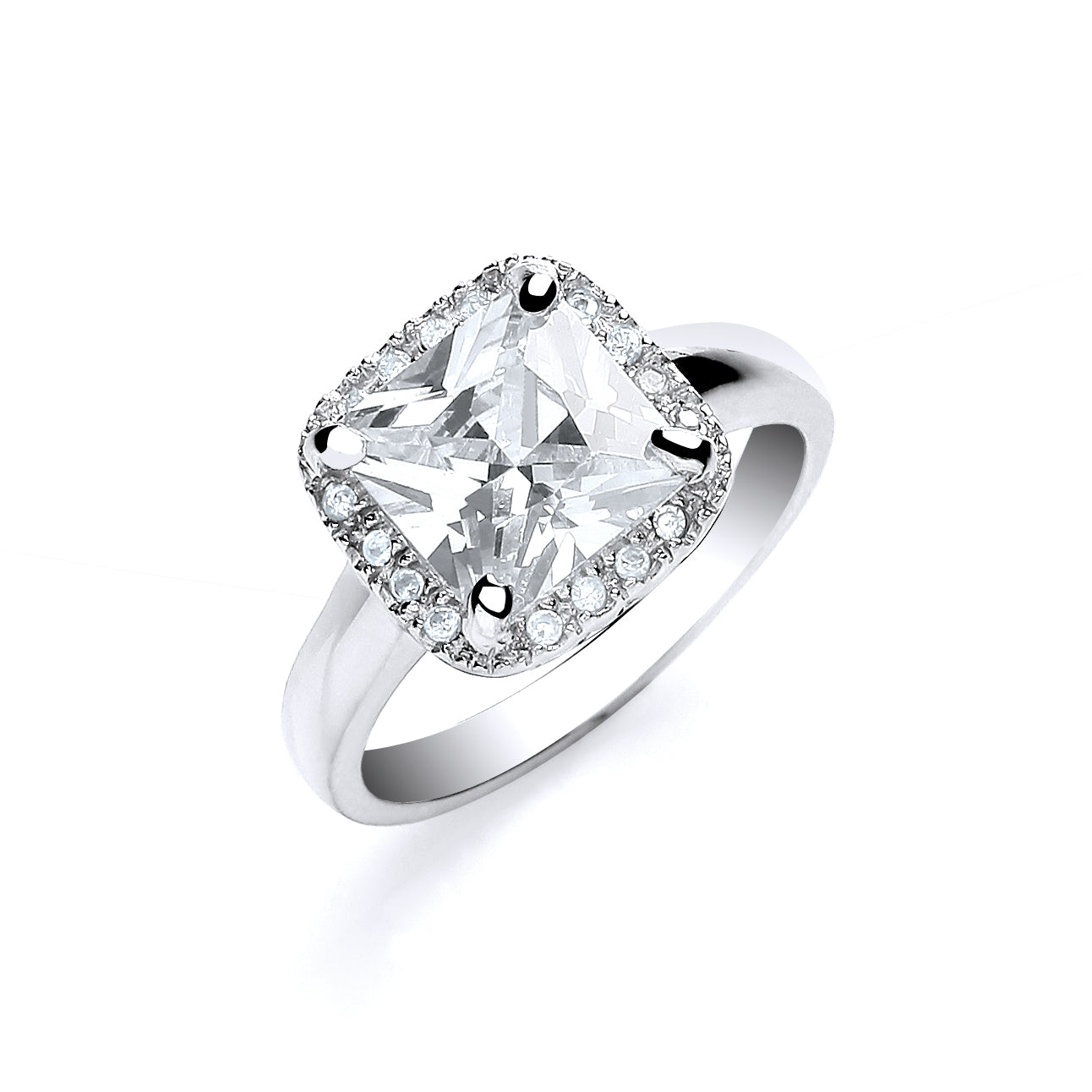 Silver Asscher Cut with Cz Surrounding Ring