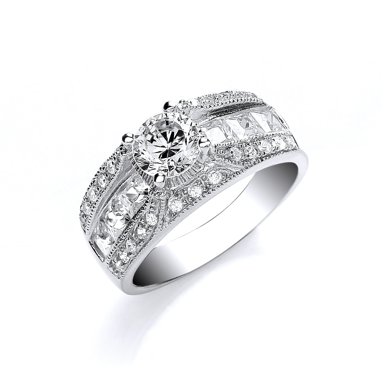 Silver Rd S/S with Princess & Rd Cz on Shld Ring