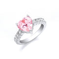 Silver Pink Heart S/S Cz with Cz on Shld Ring