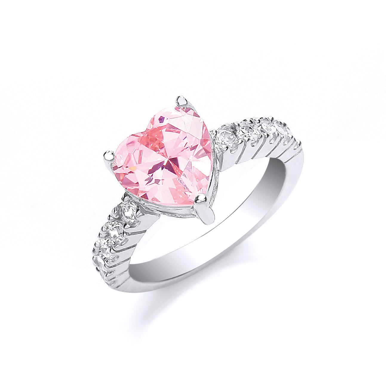 Silver Pink Heart S/S Cz with Cz on Shld Ring