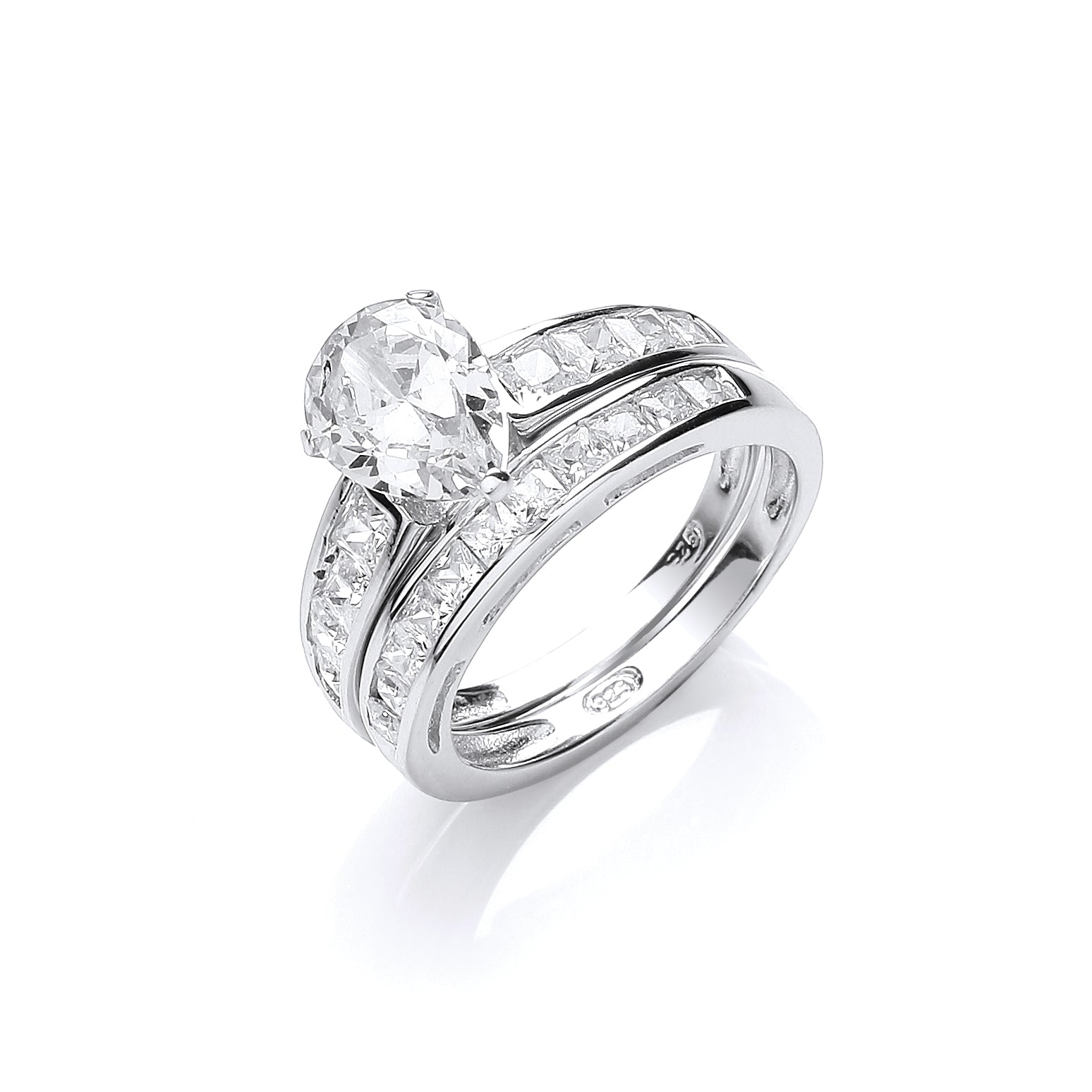 Silver Bridal Set, Pear Cz Centre Rings