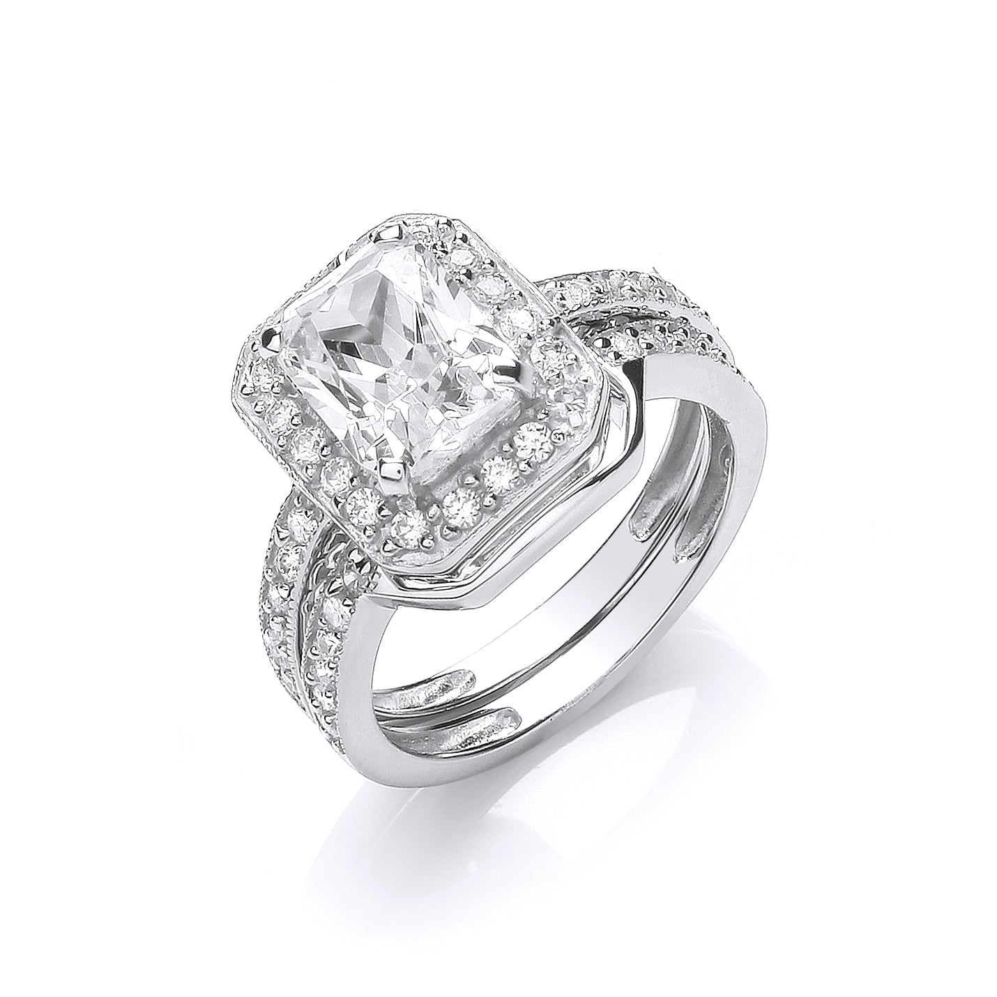 Silver Bridal Set Cz Emerald Cut Centre Rings