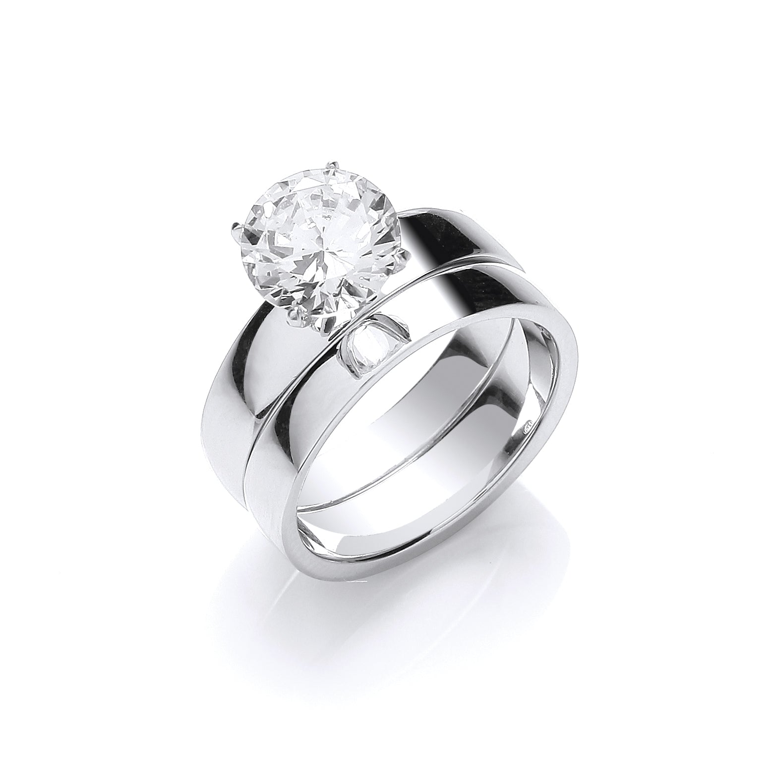 Silver CZ Solitaire Bridal Set Rings