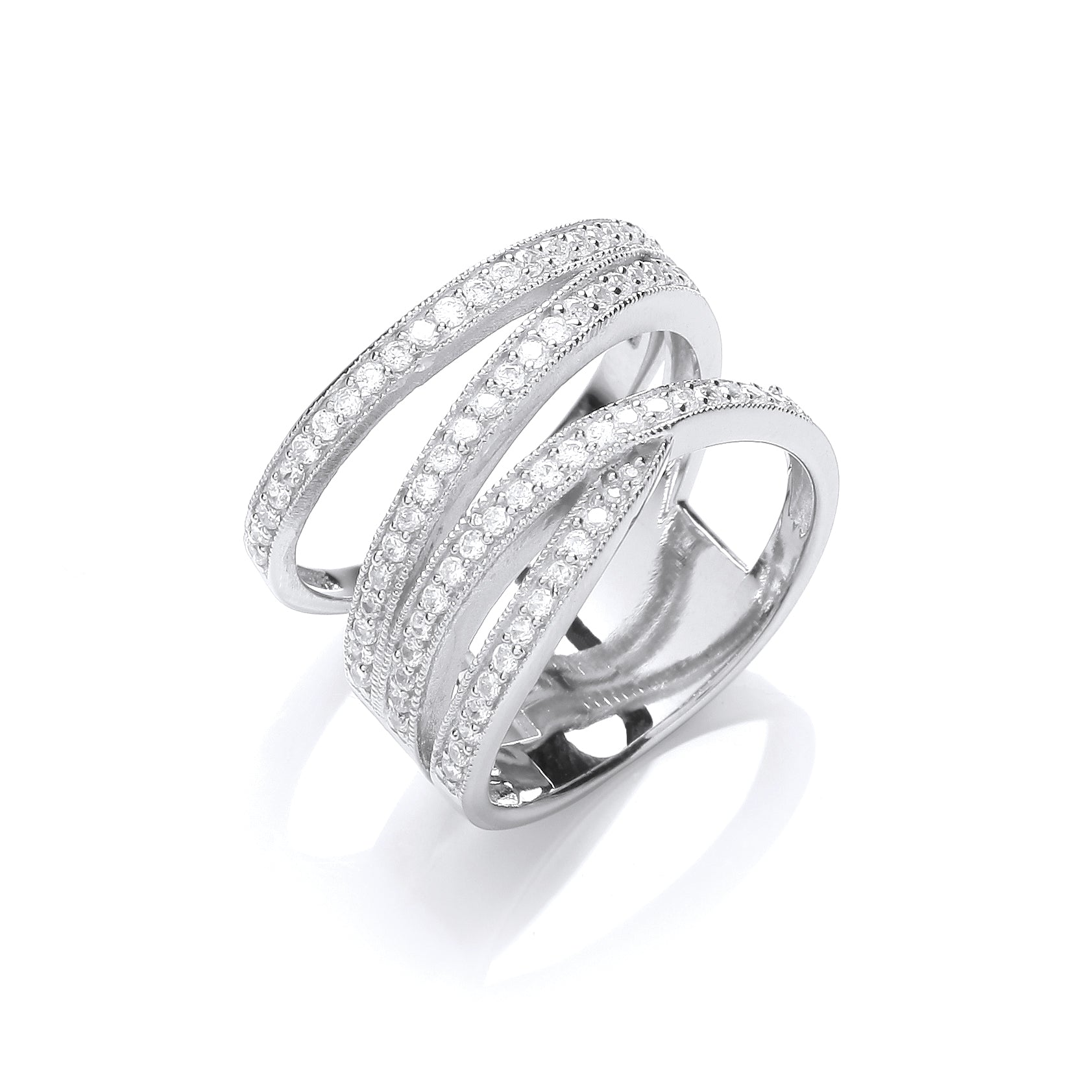 Silver Micro-Pave Multi Band Cz Ring