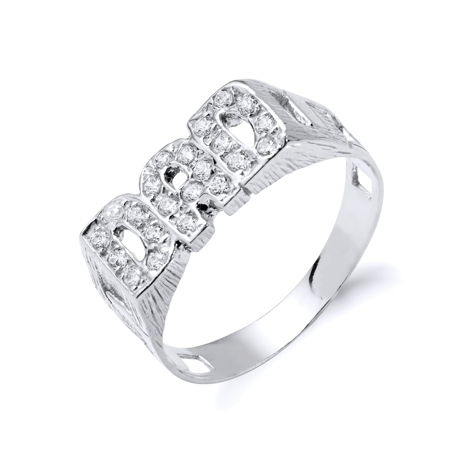 Silver Dad Cz ID Side Ring